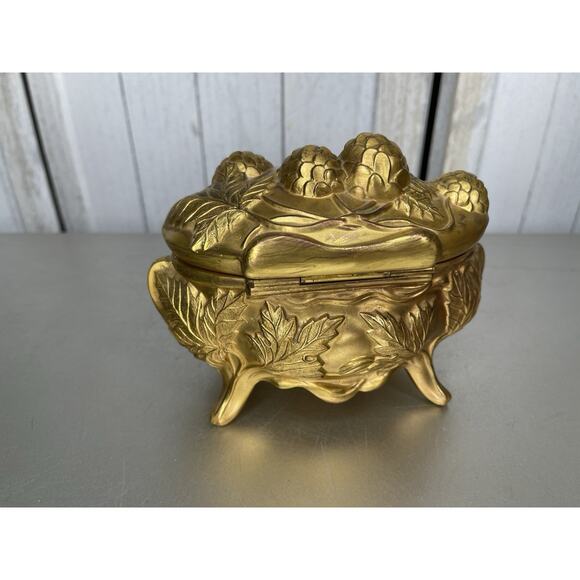 Antique Victorian Art Nouveau Jewelry Box Casket Gold/Spelter Pinecone - Picture 4 of 8